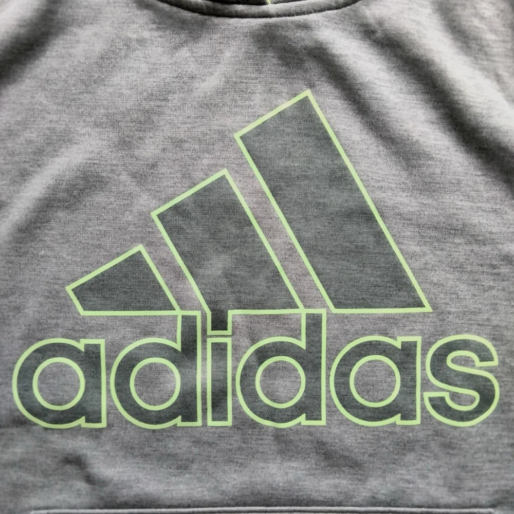 Adidas Boys' Active Sport Athletic Pullover Hooded Sweatshirt Grey/Lime L(14/16)